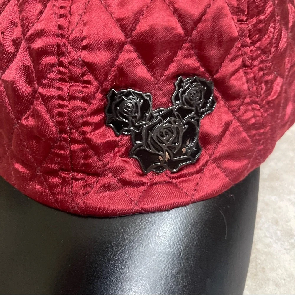 Disney‎ Parks Original Red Quilted Hat Black Mickey Rose Ears Beauty & the Beast